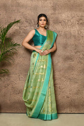 Green-Blue Saree With Contemporary Meenakari Body